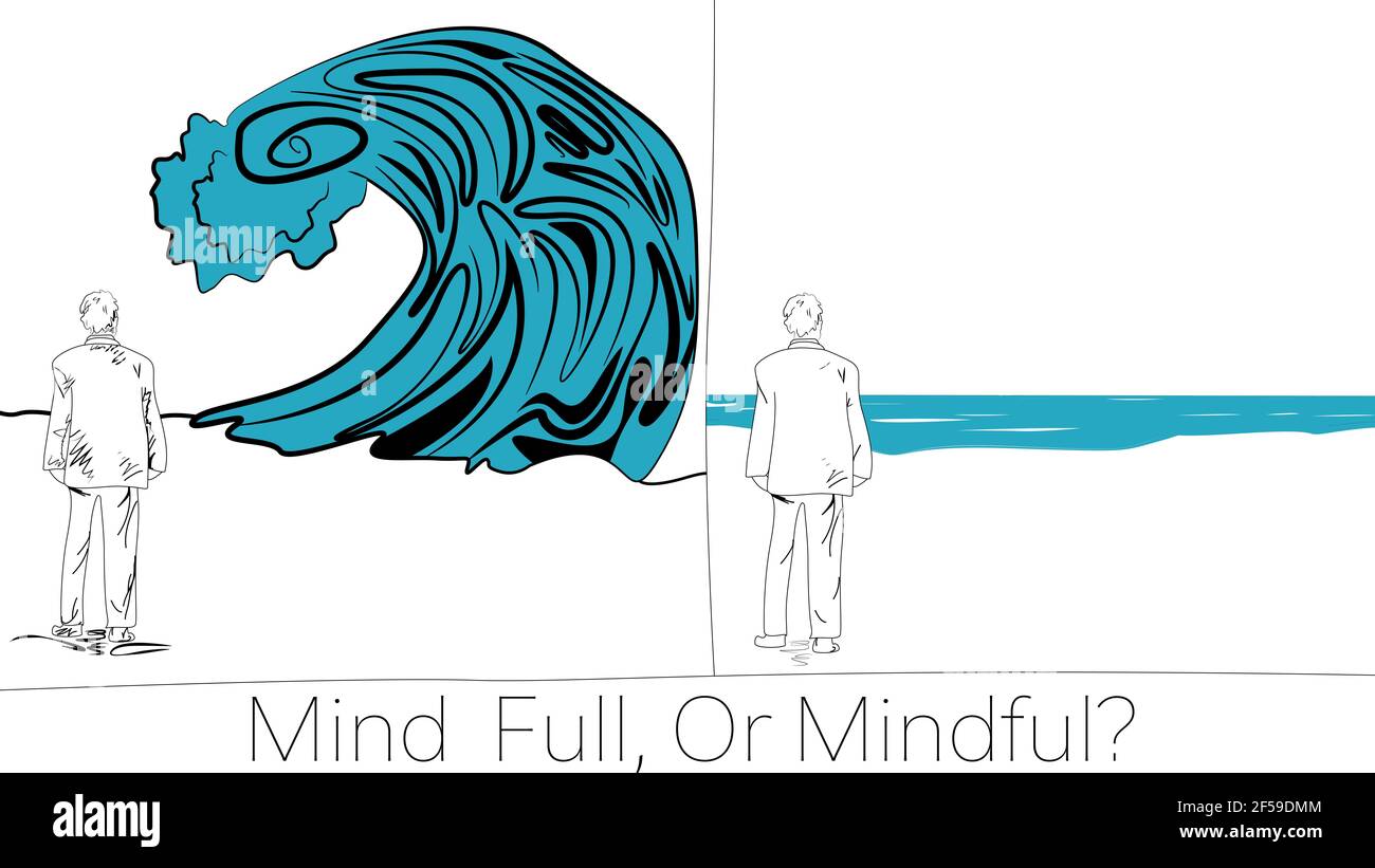 Mind full or mindful Quote. Different situation of a person's mind in an abstract and hypothetical concept. Mindfulness Concept 2021. Stock Photo