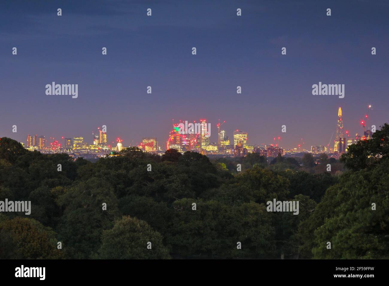 geography / travel, London skyline at night, view Richmond park, Additional-Rights-Clearance-Info-Not-Available Stock Photo