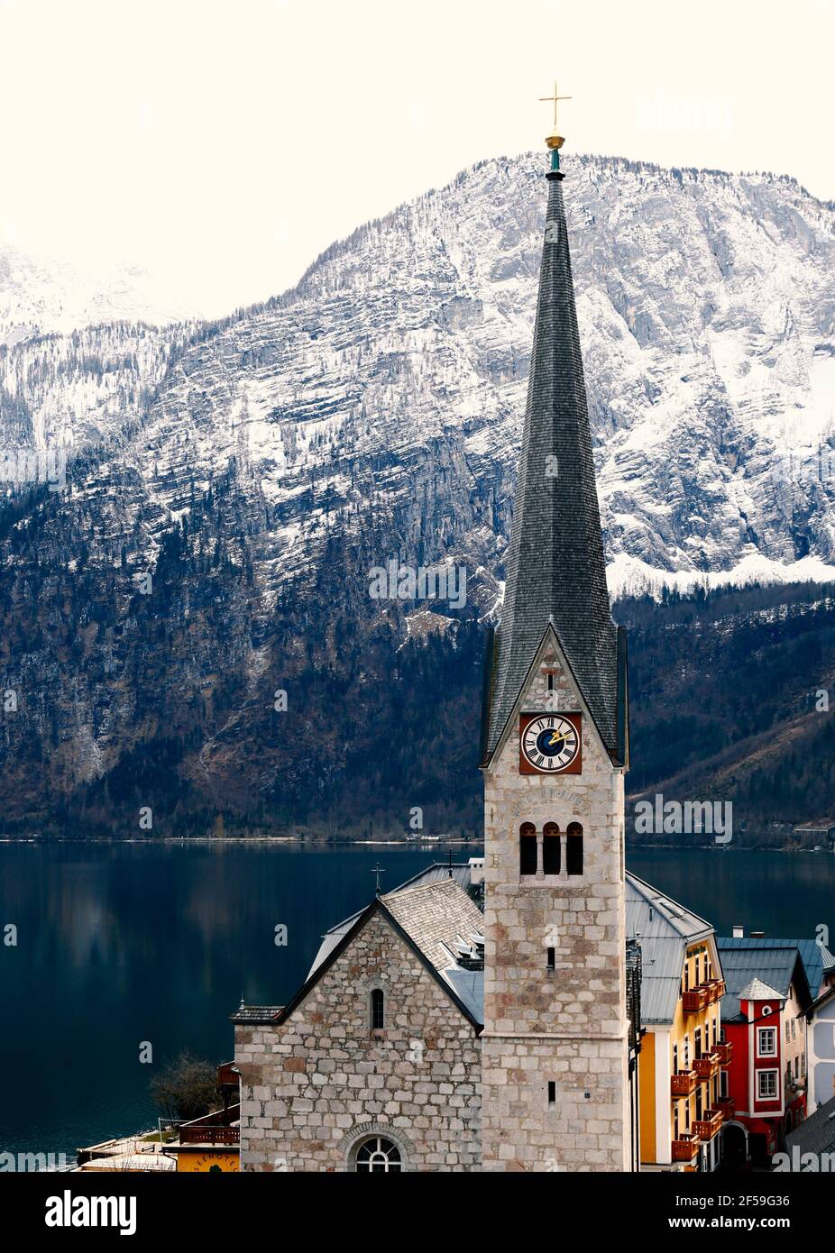 View of hallstatt with church hi-res stock photography and images - Alamy
