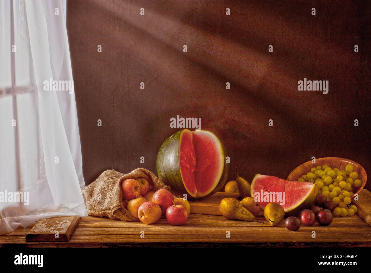 Old style still life grouping of various fruits Stock Photo