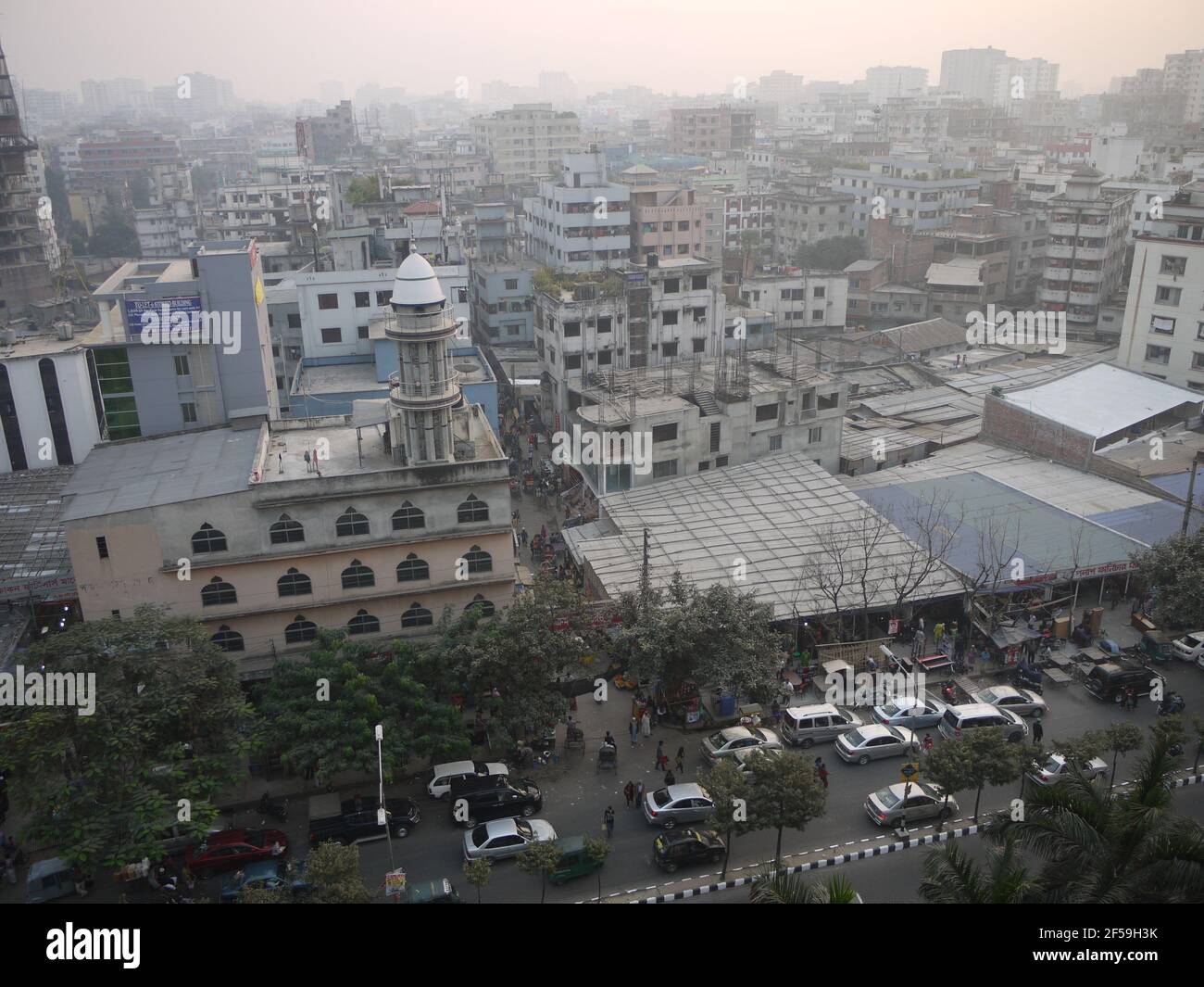 Panoramic view of the buildings of Dhaka, Bangladesh and the permanent haze in the air Stock Photo
