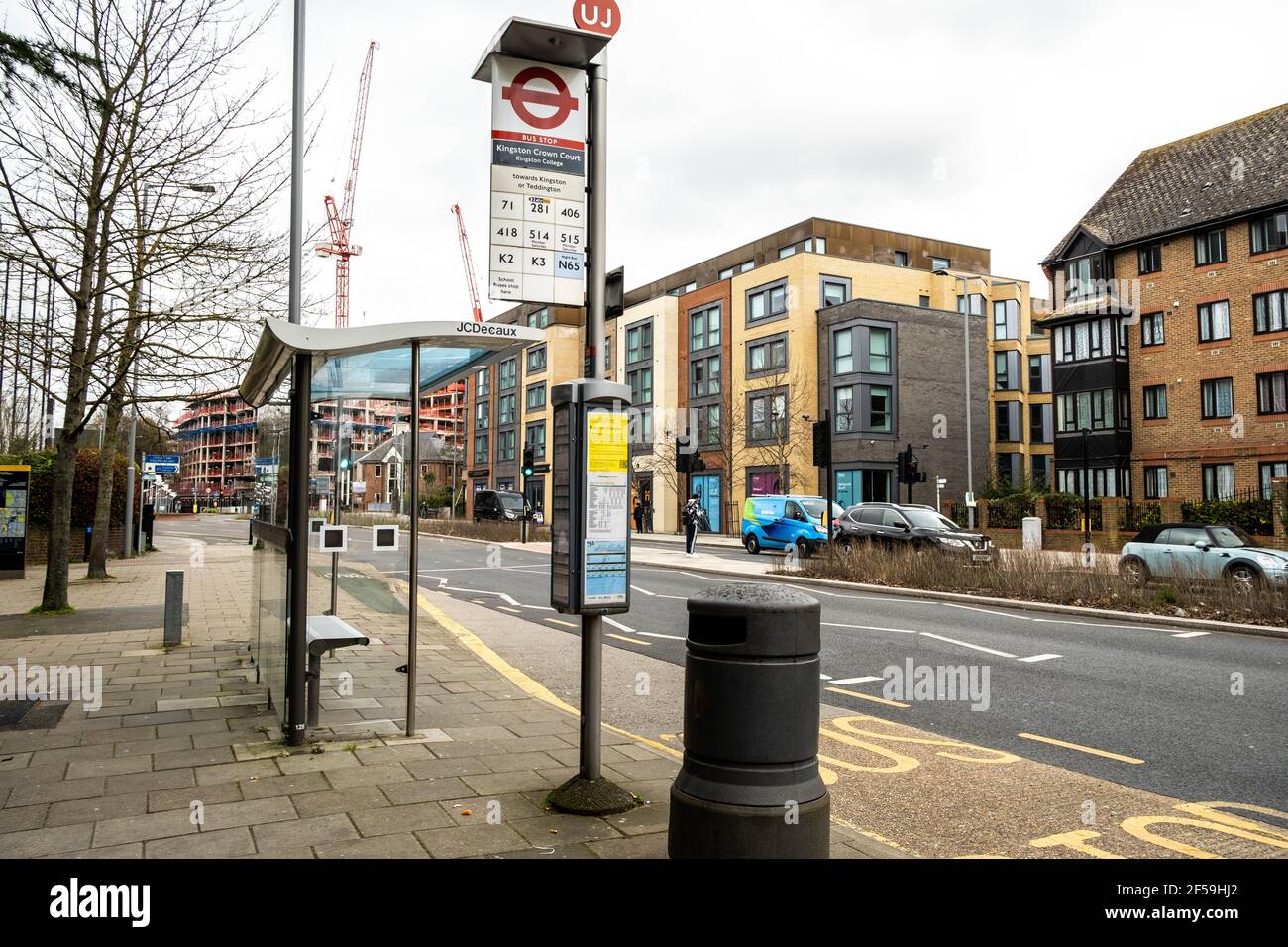 London UK, March 25 2021, Bus Stop Or Shelter With No People Stock Photo