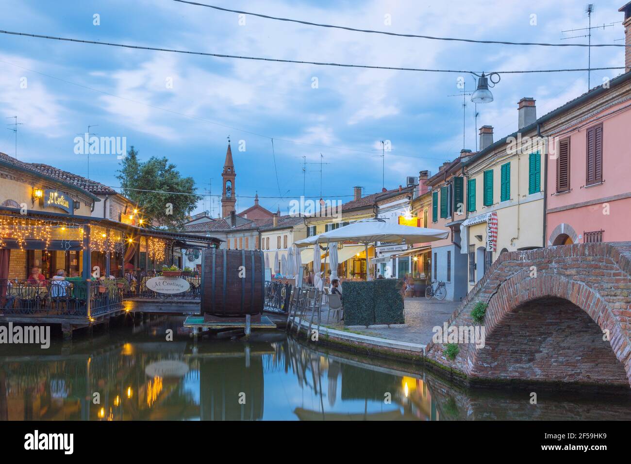 geography / travel, Italy, Comacchio, via left A. Muratori, fish restaurant, Additional-Rights-Clearance-Info-Not-Available Stock Photo