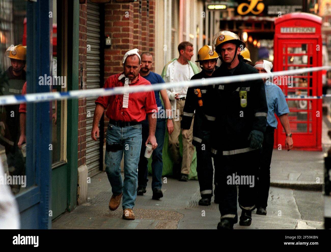 Victims injured in the bomb blast in Old Compton Street, Soho London. Stock Photo