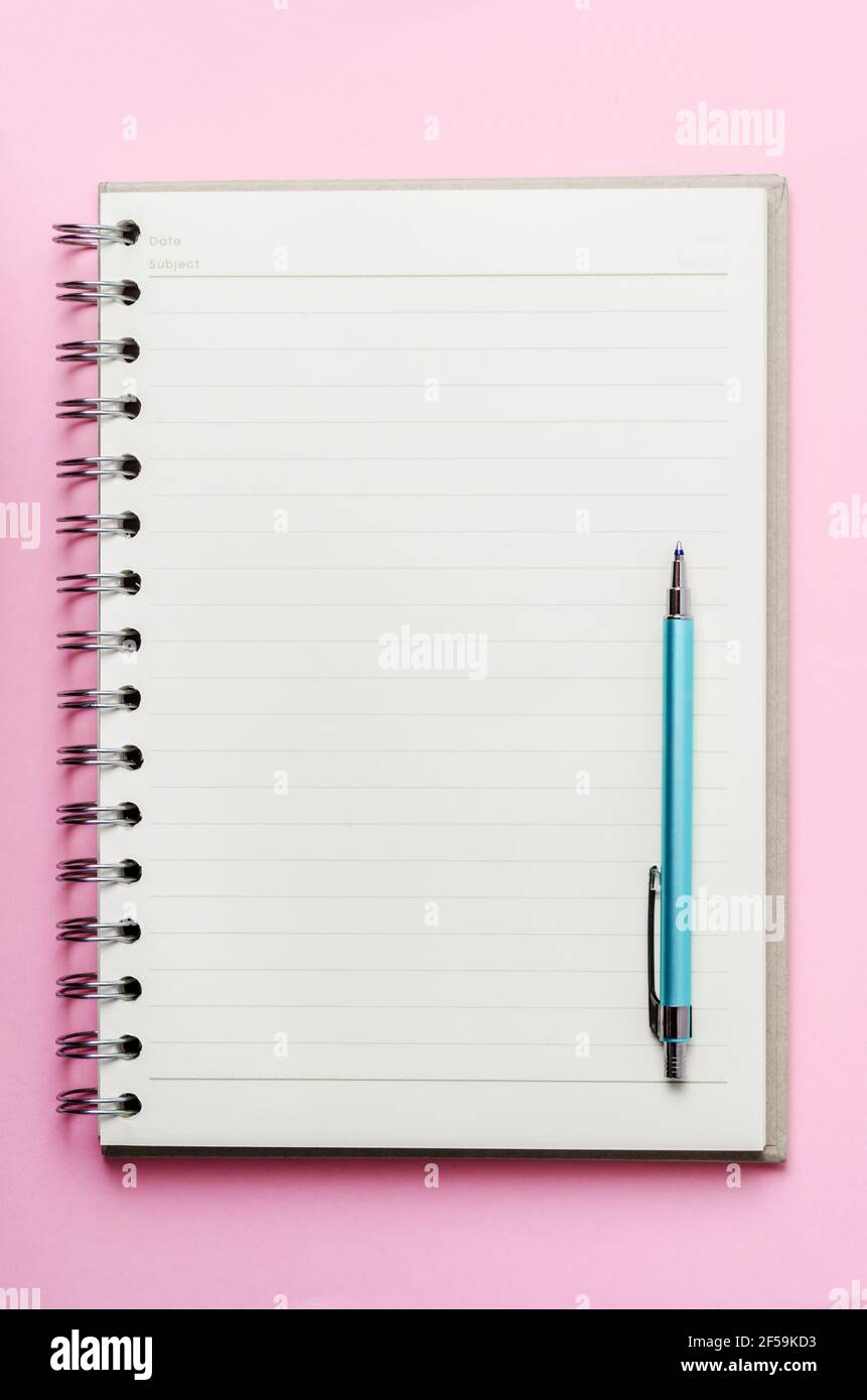 open book with blank pages and pen on pink color background Stock Photo -  Alamy