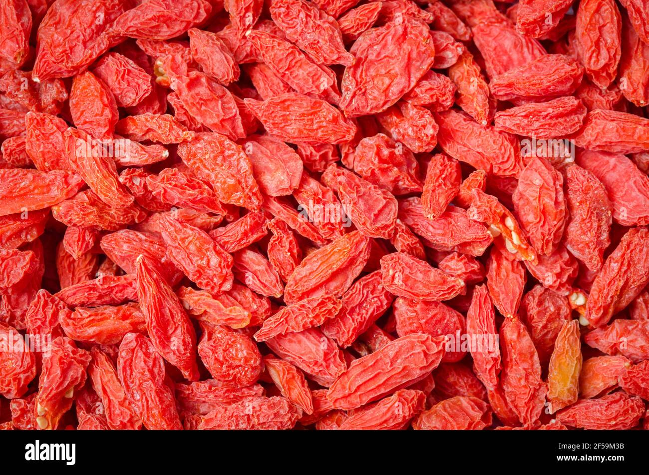 Background of dried Chinese wolfberries or goji berries. Stock Photo