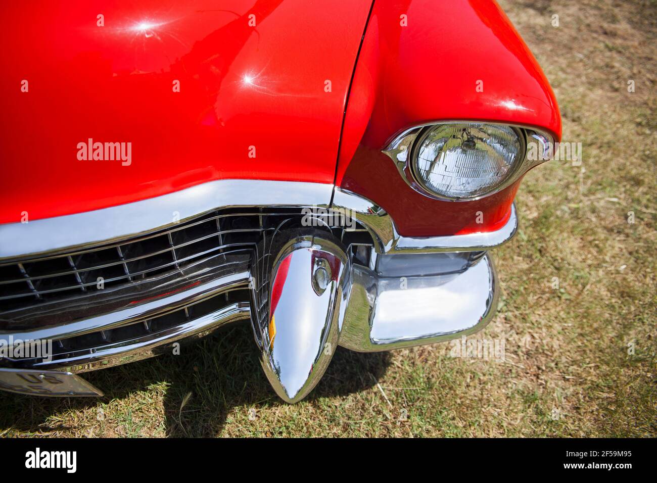 1956 Cadillac Eldorado Front View Close-up Details High Angle View Stock Photo