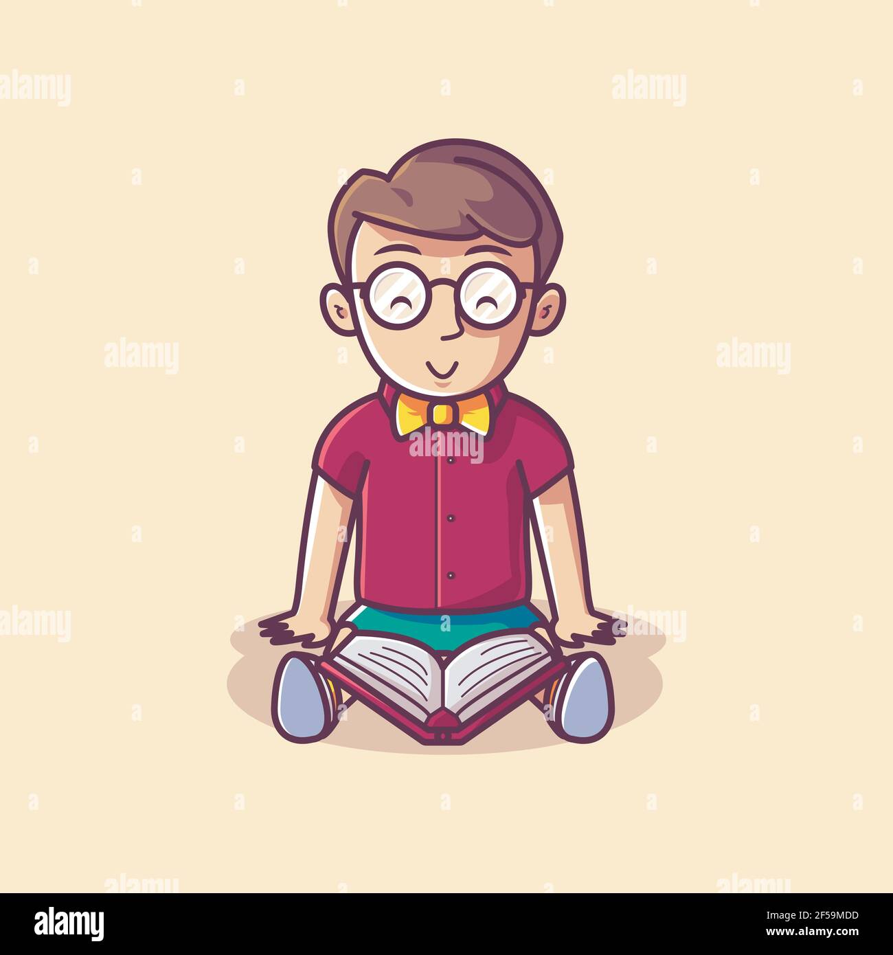 nerdy boy reading a book. cartoon vector Stock Vector Image & Art Alamy