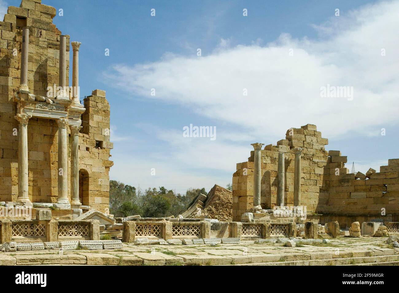 The Nymphaeum, Roman ruins, Leptis Magna, Libya. Stock Photo