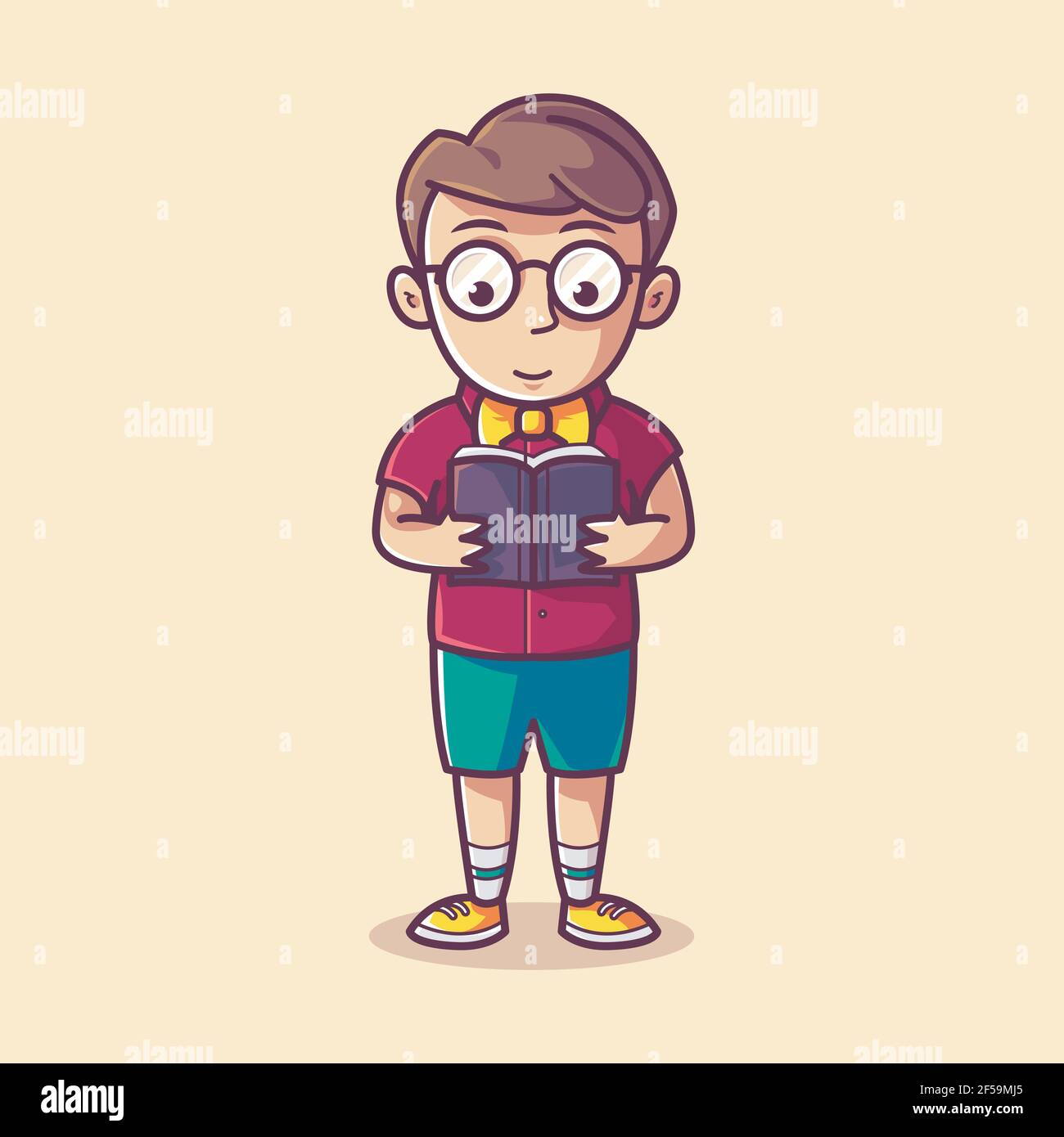 nerdy boy reading a book. cartoon vector Stock Vector Image & Art Alamy