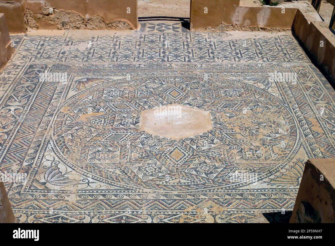mosaic floor, baths of Oceanus, Roman ruins of Sabratha, Libya Stock Photo