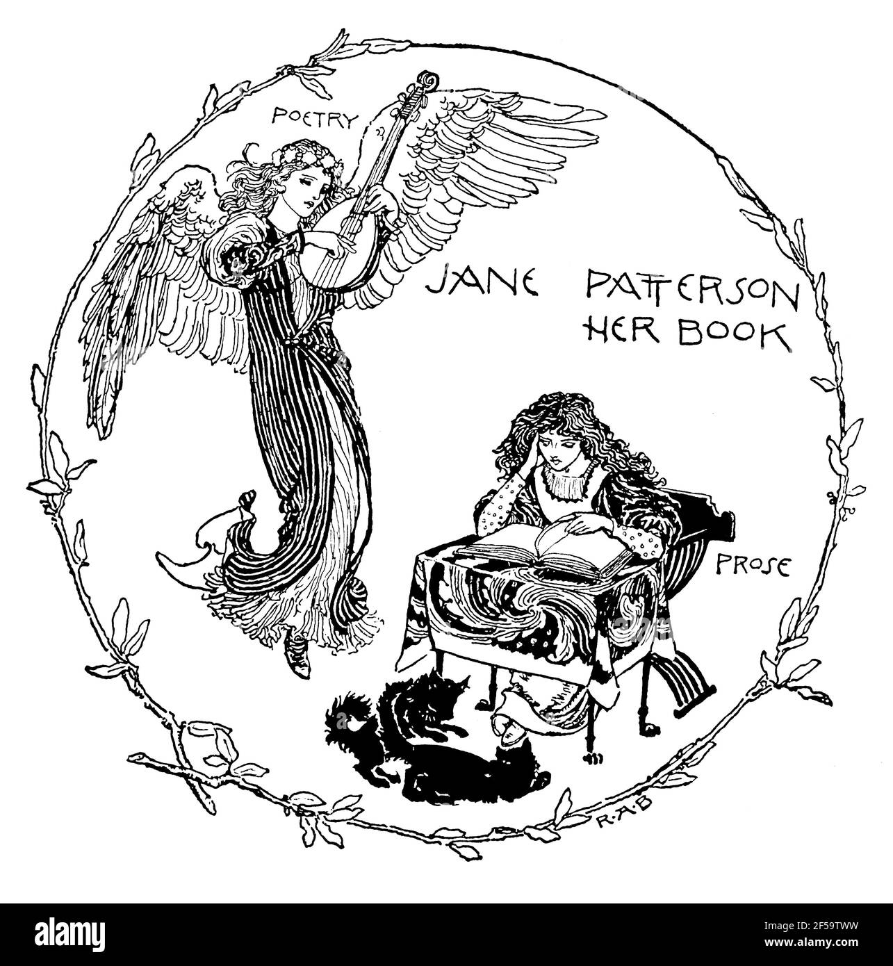 Poetry and Prose muses bookplate for Jane Patterson by Robert Anning Bell Stock Photo