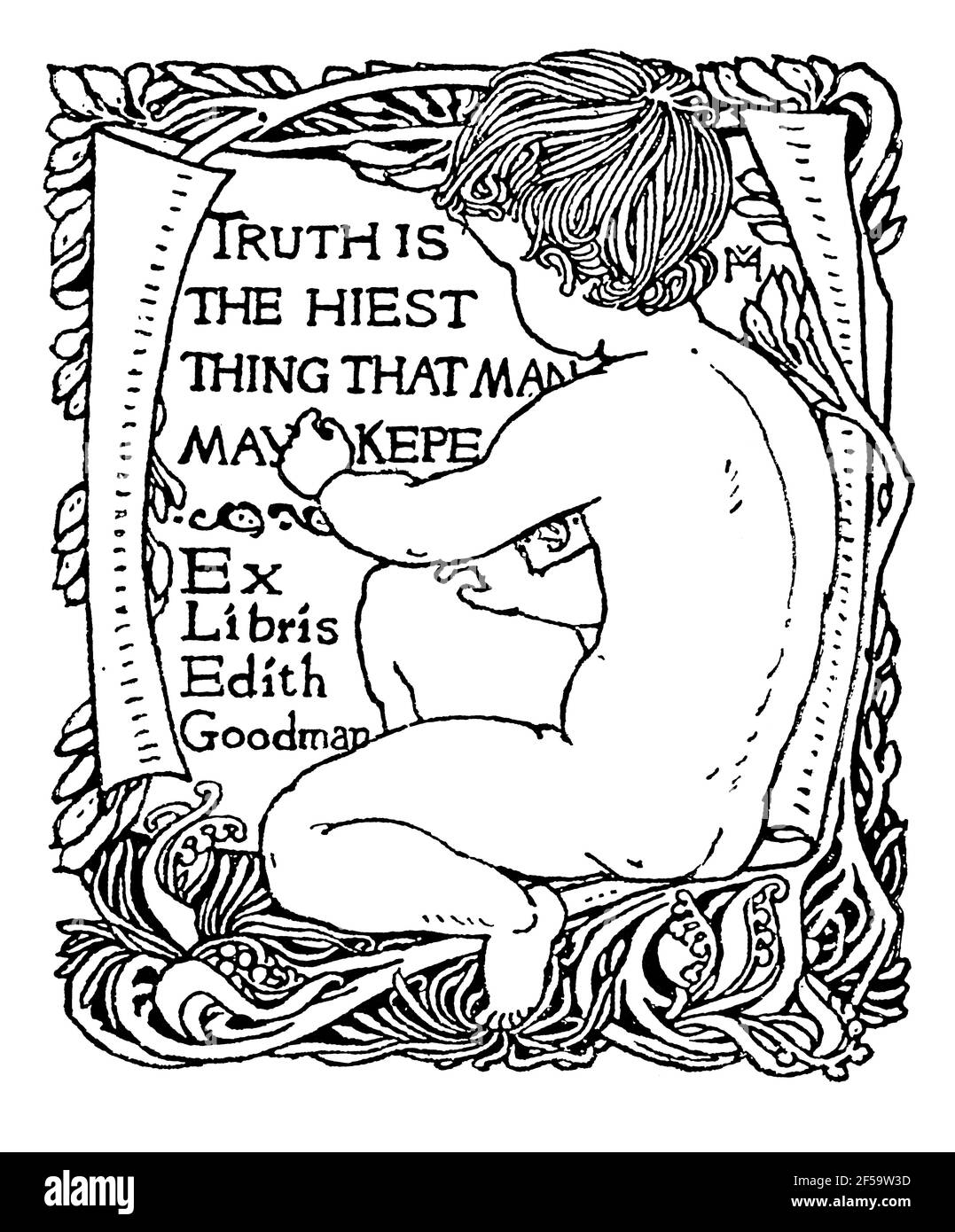 Truth is the hiest thing that man may kepe bookplate for Edith Goodman by English artist and book illustrator Violet Holden Stock Photo