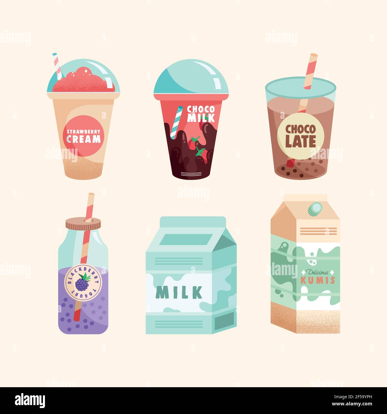 six dairy products set icons Stock Vector Image & Art - Alamy