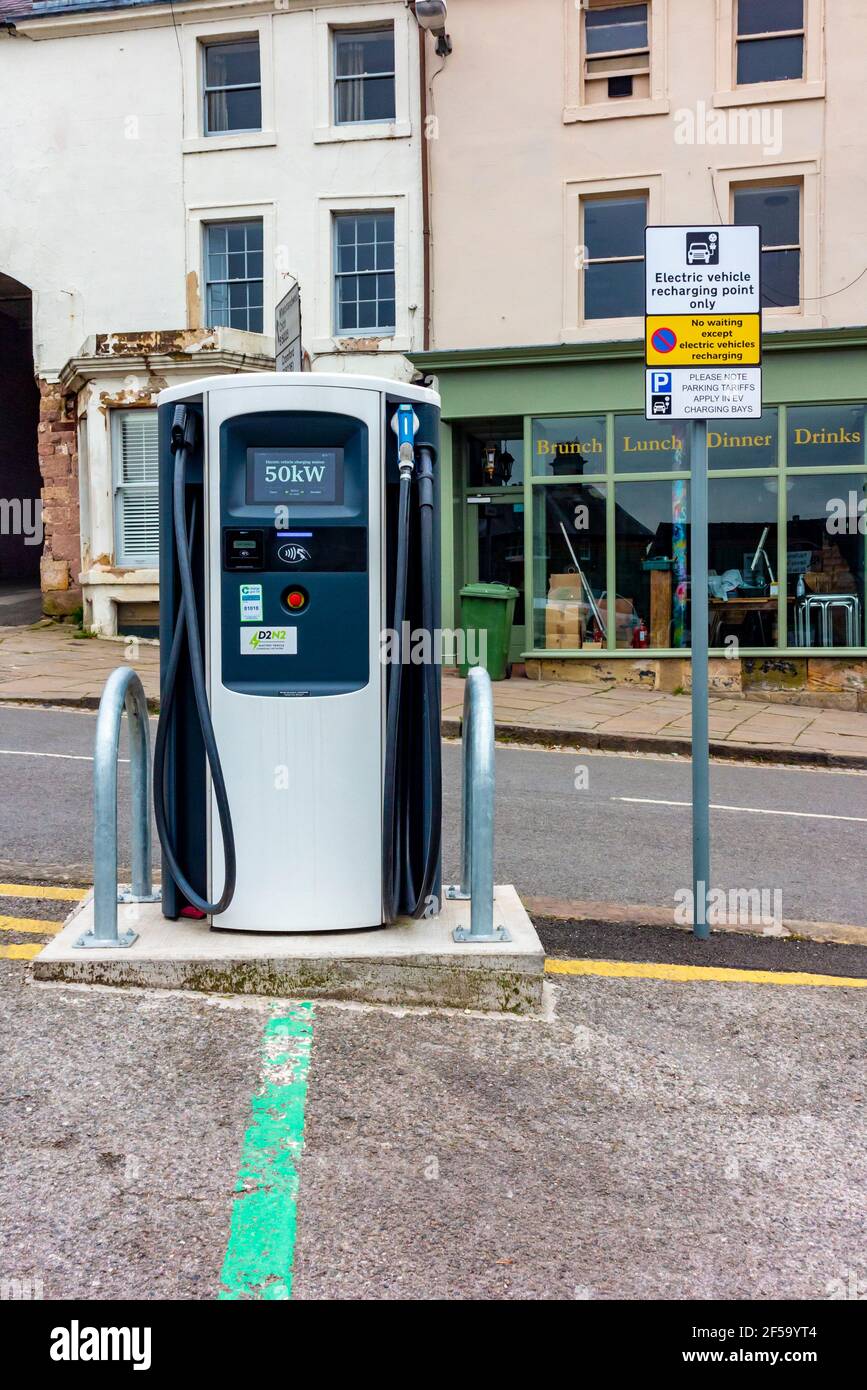 Electric vehicle charging point for cars in a car park in the centre of