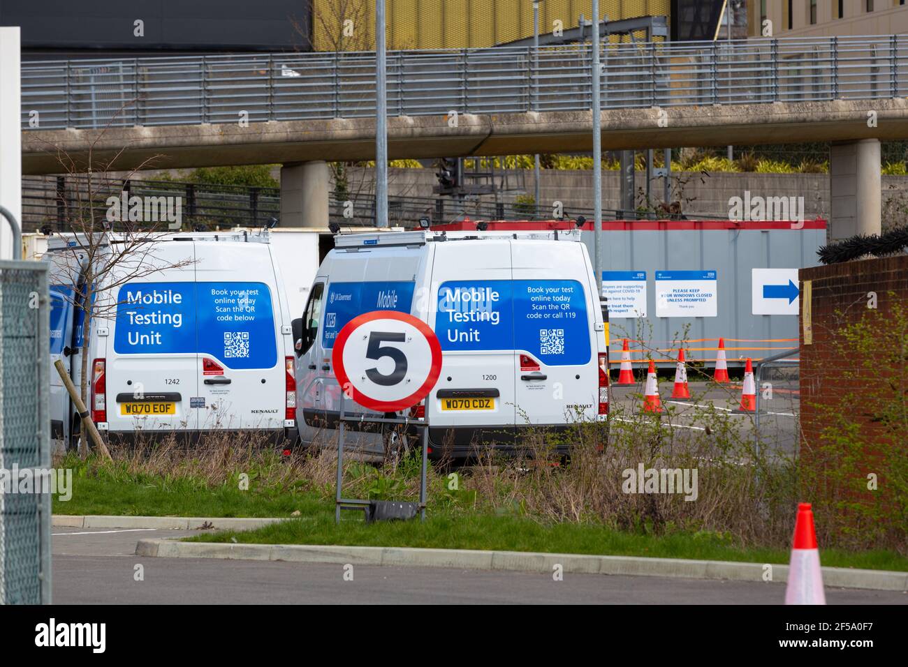 Mobile testing covid unit vans, ashford, kent, uk Stock Photo