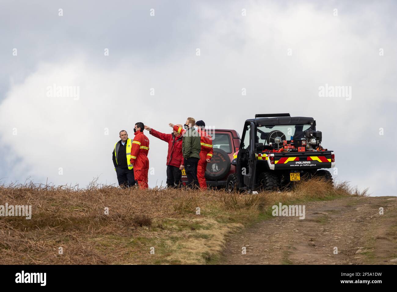 Wildfire firefighters being trained on Ilkley Moor with a Polaris 4x4