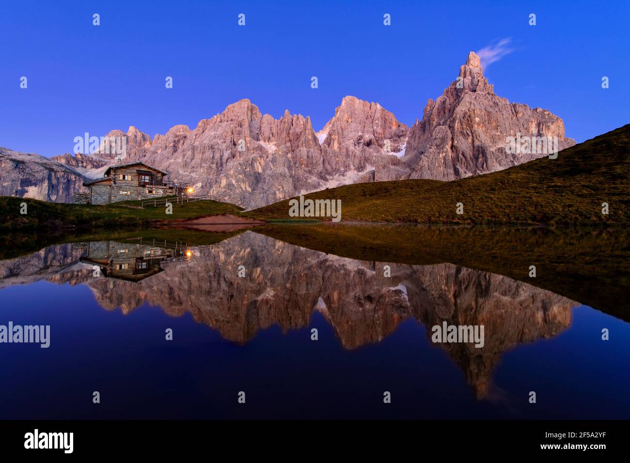 Pale di San Martino in the Dolomites after sunset Stock Photo