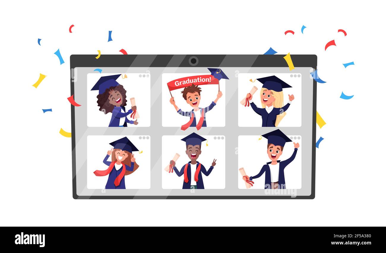 Group of multiethnic graduates in academic gowns and caps celebrating ...