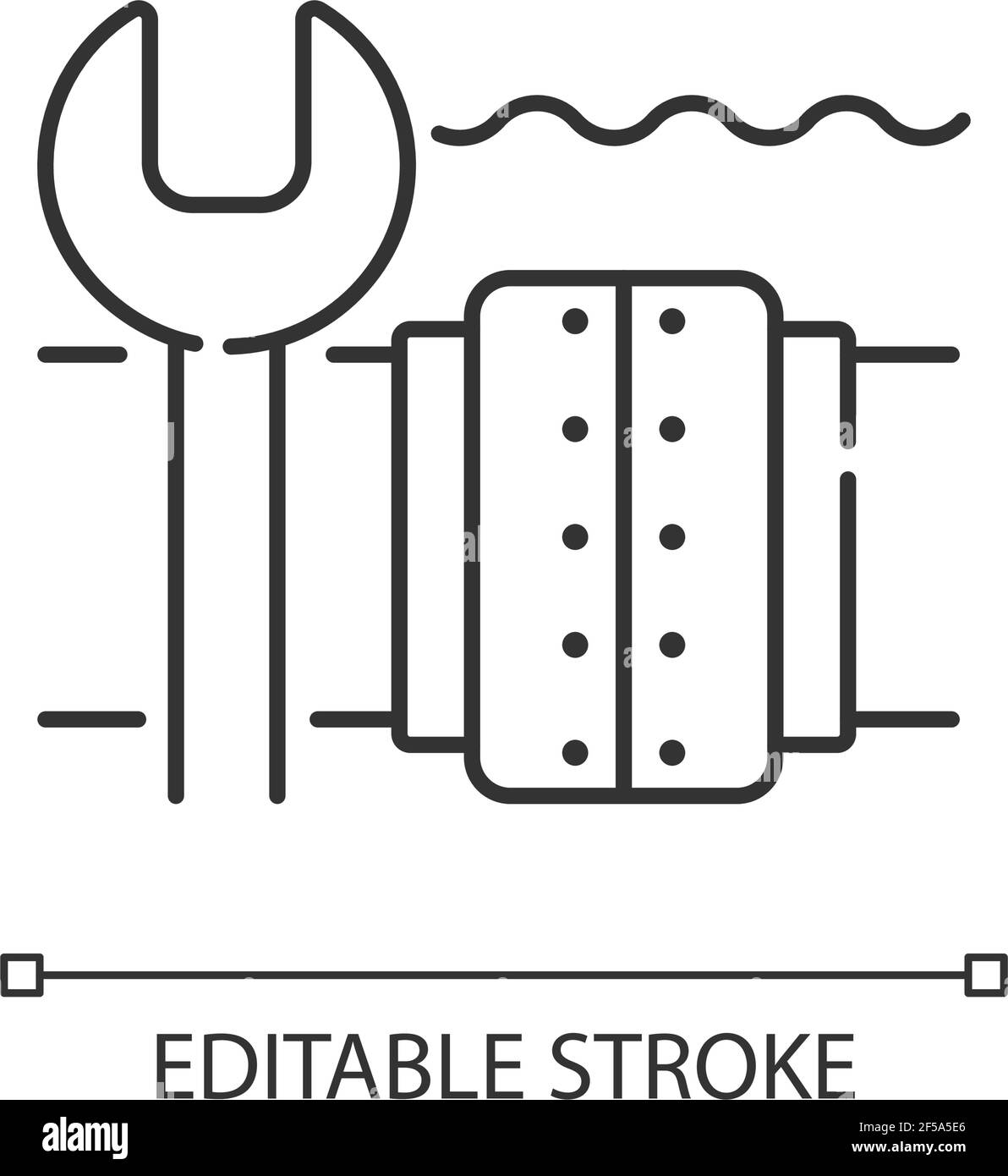 Underwater pipeline repair linear icon Stock Vector