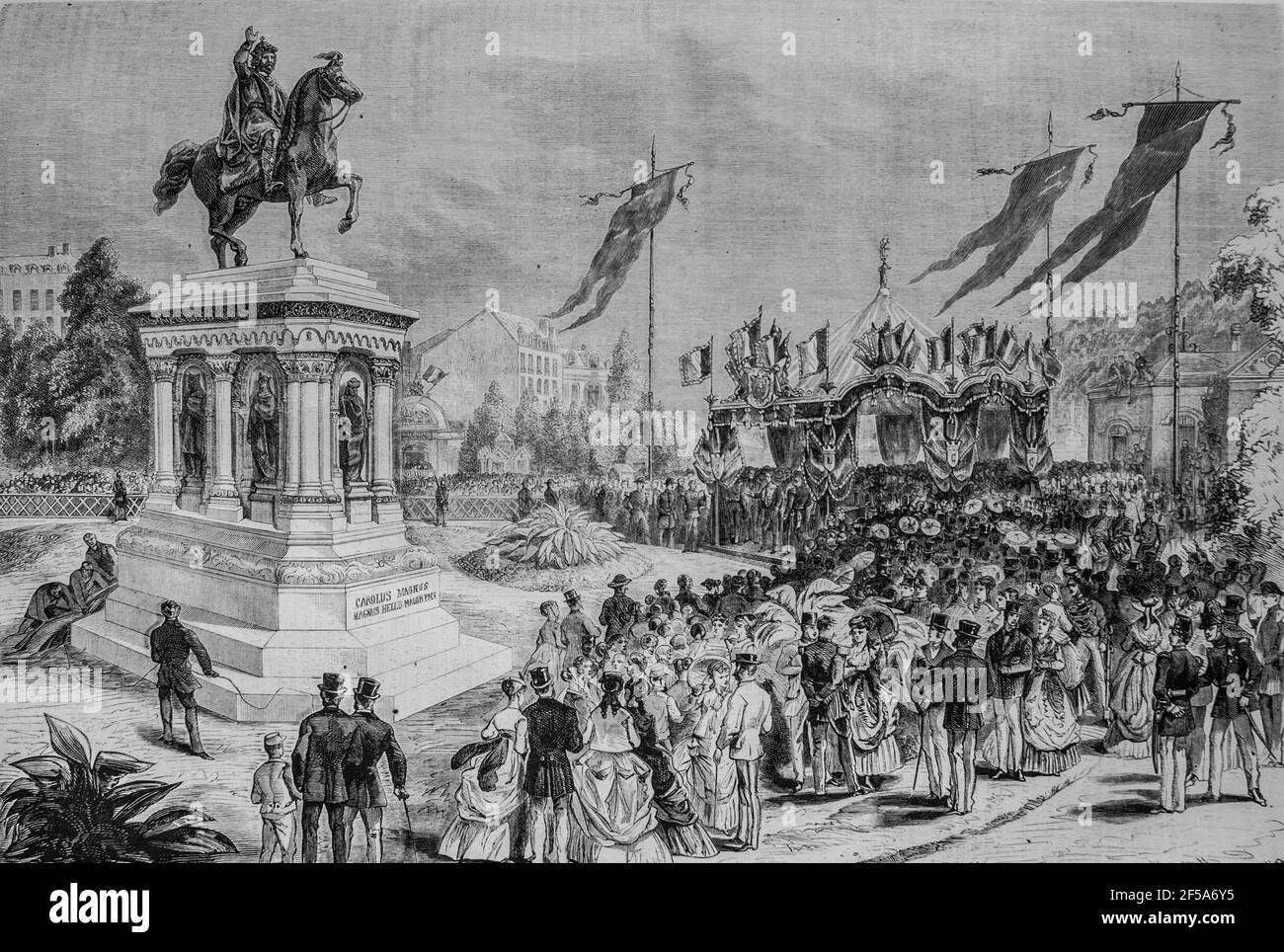 inauguration du monument de charlemagne a liege le 20 juillet 1868 ,l'univers illustre,editeur michel levy 1868 Stock Photo