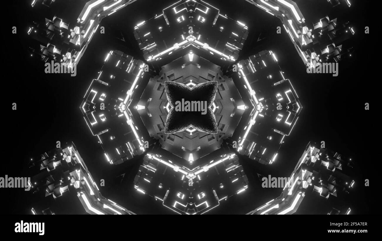 3D rendering of a futuristic background with geometric black and white ...