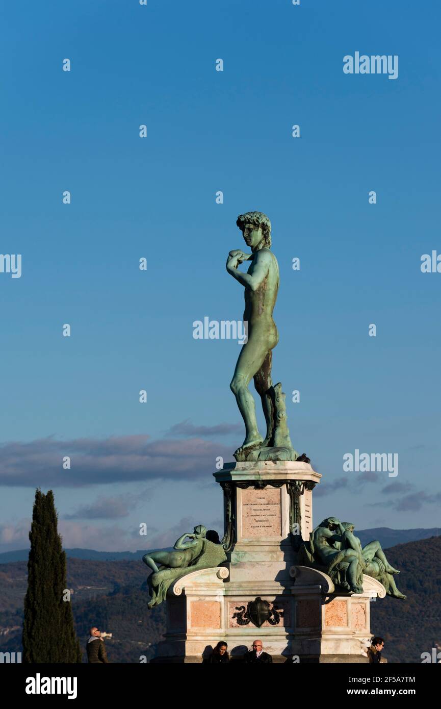 A copy of Michelangelo's David sculpture in Piazzale Michelangelo square, Florence, Tuscany, Italy. Stock Photo