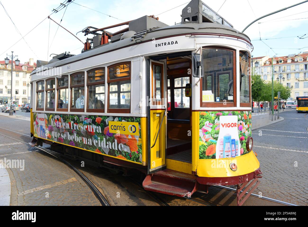 Antique Tram Route 12 At Praca Da Figueira Square Of The Fig Tree In City Of Lisbon Portugal Stock Photo Alamy