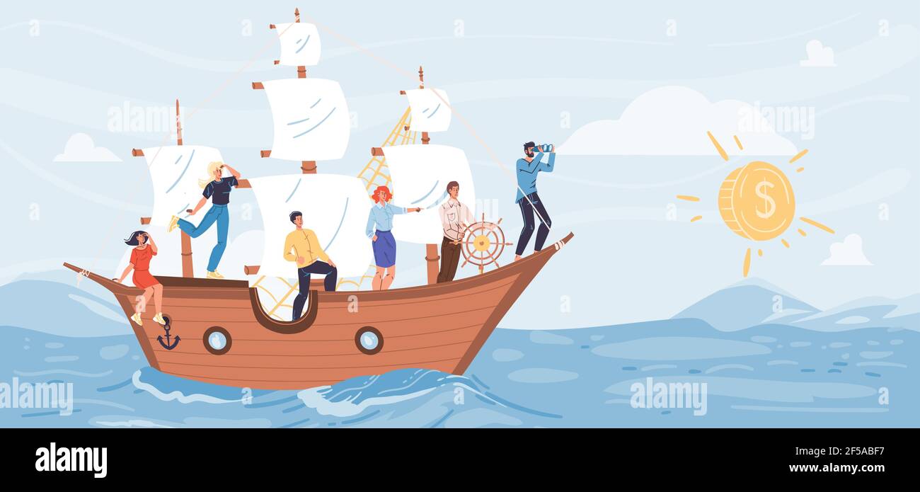 Flat cartoon characters look into distance set vector illustration ...