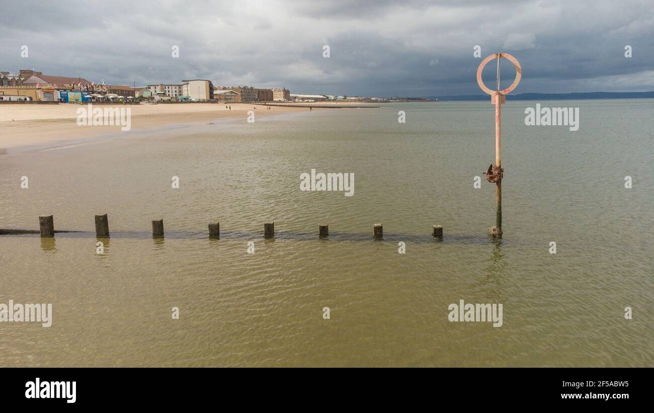 Aerial view of Portobello beach in Edinburgh. Credit Euan Cherry Stock
