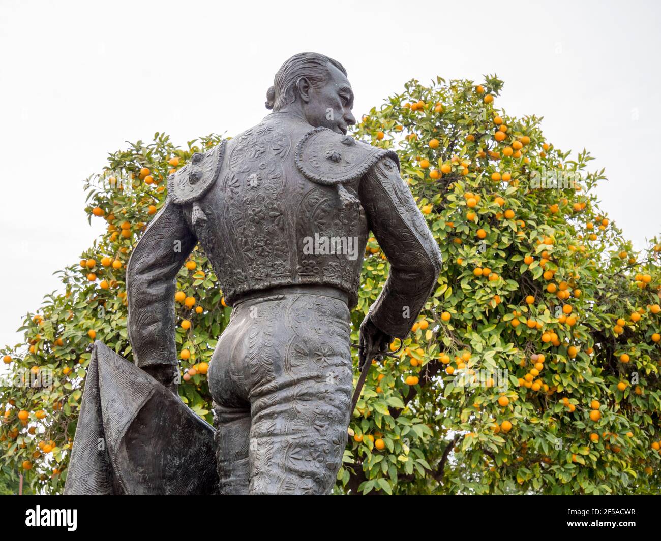 A bronze statue of the famous Spanish bullfighter Curro Romero outside