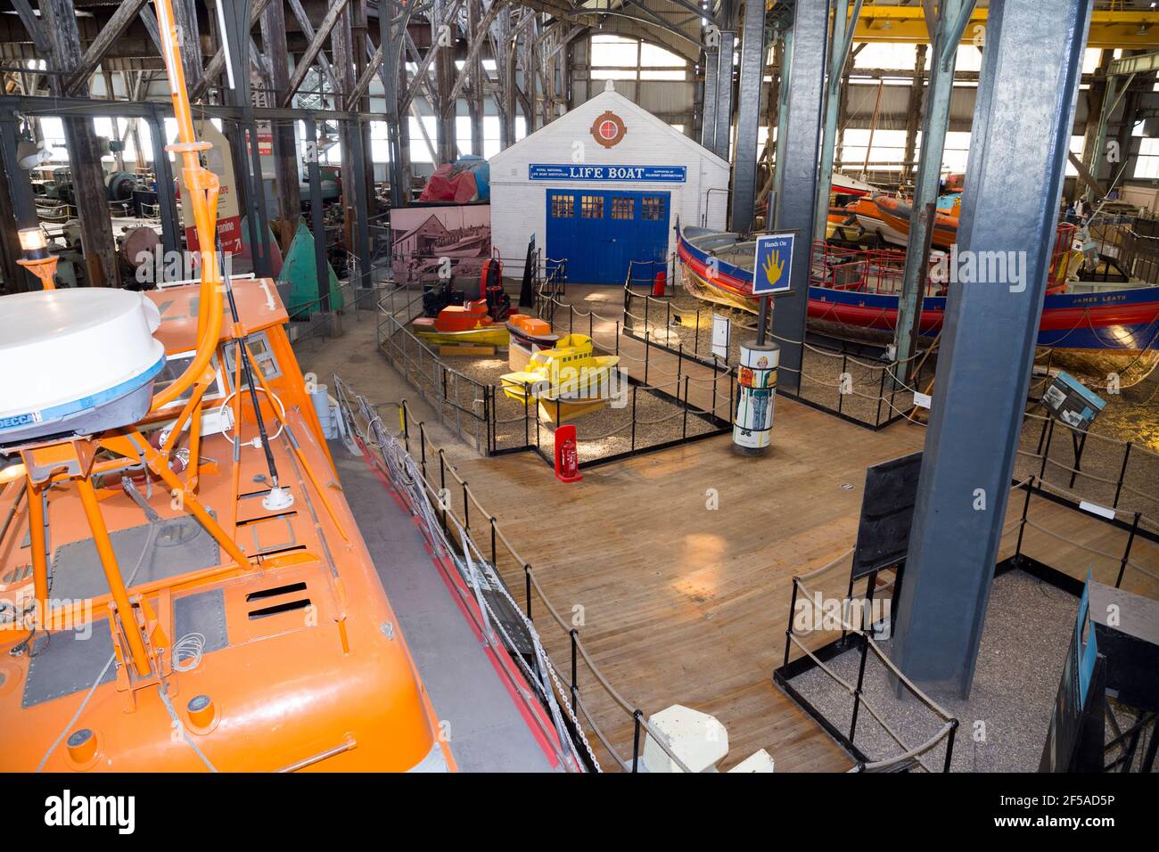 Old vintage historic RNLI Lifeboat on display at Number Four Boat House / Boathouse Number 4 at Historic Dockyard / Dockyards Chatham in Kent. UK (121) Stock Photo