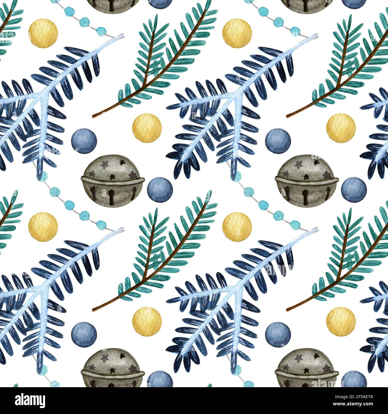 Hand drawn watercolor seamless pattern. winter themed background.  Stock Photo