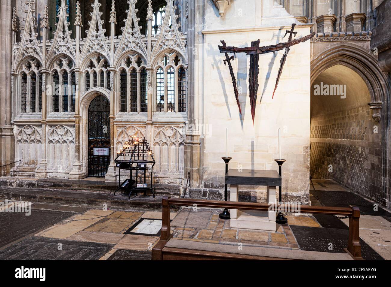 The Martyrdom in Canterbury Cathedral, Kent UK marking the spot where St Thomas Becket was murdered in 1170. Stock Photo