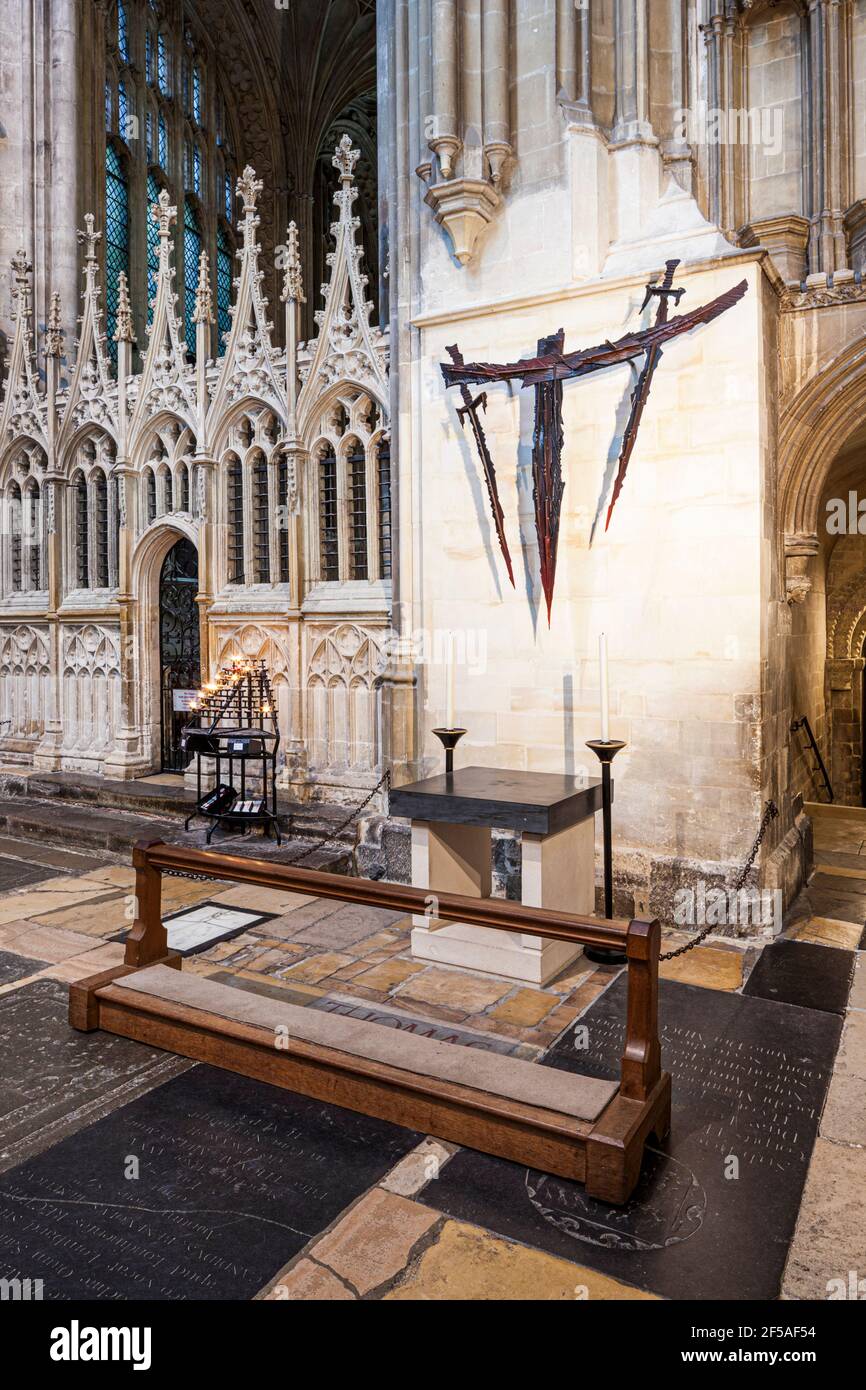 The Martyrdom in Canterbury Cathedral, Kent UK marking the spot where St Thomas Becket was murdered in 1170. Stock Photo