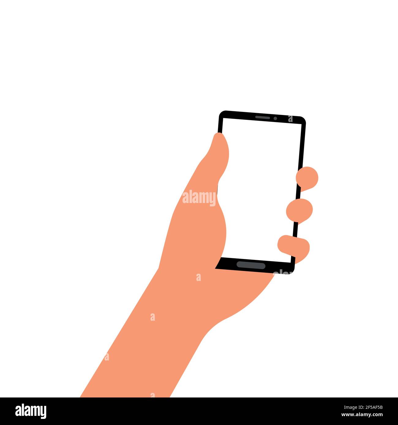 Hand holding a smartphone on a white background. Flat design. Vector ...