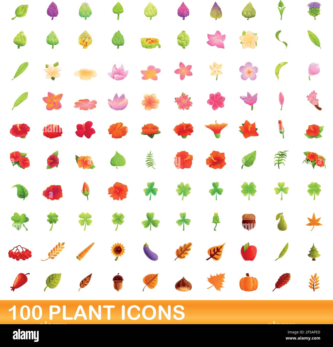100 plant icons set. Cartoon illustration of 100 plant icons vector set ...
