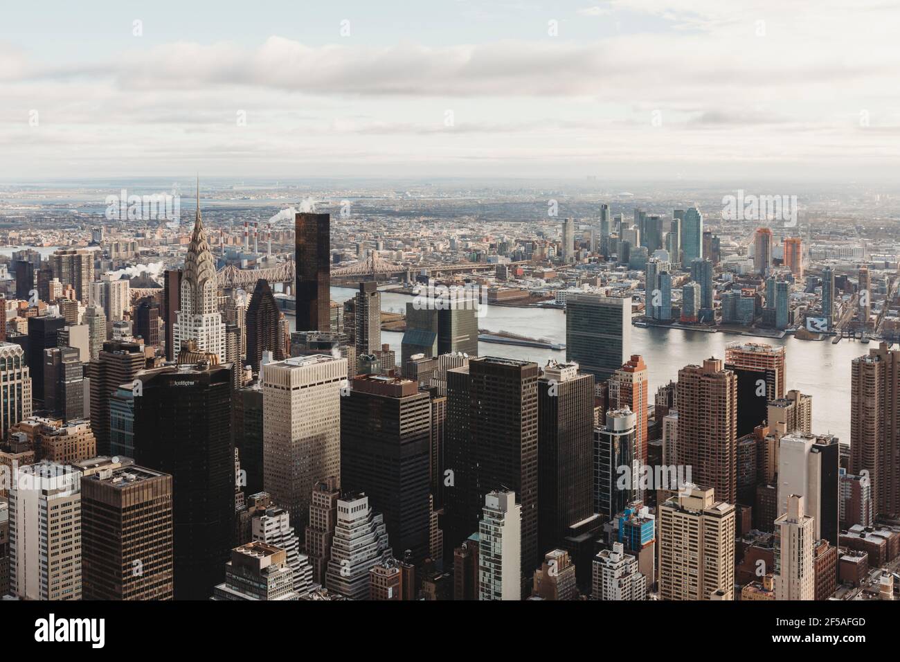 View of Manhattan Chrysler Building East River Queens from above Stock