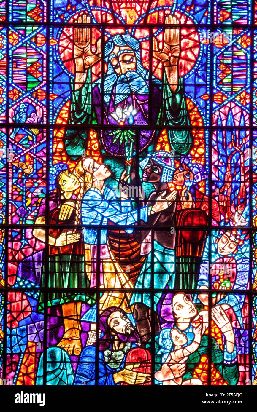 20th century stained glass in Canterbury Cathedral, Kent, England UK