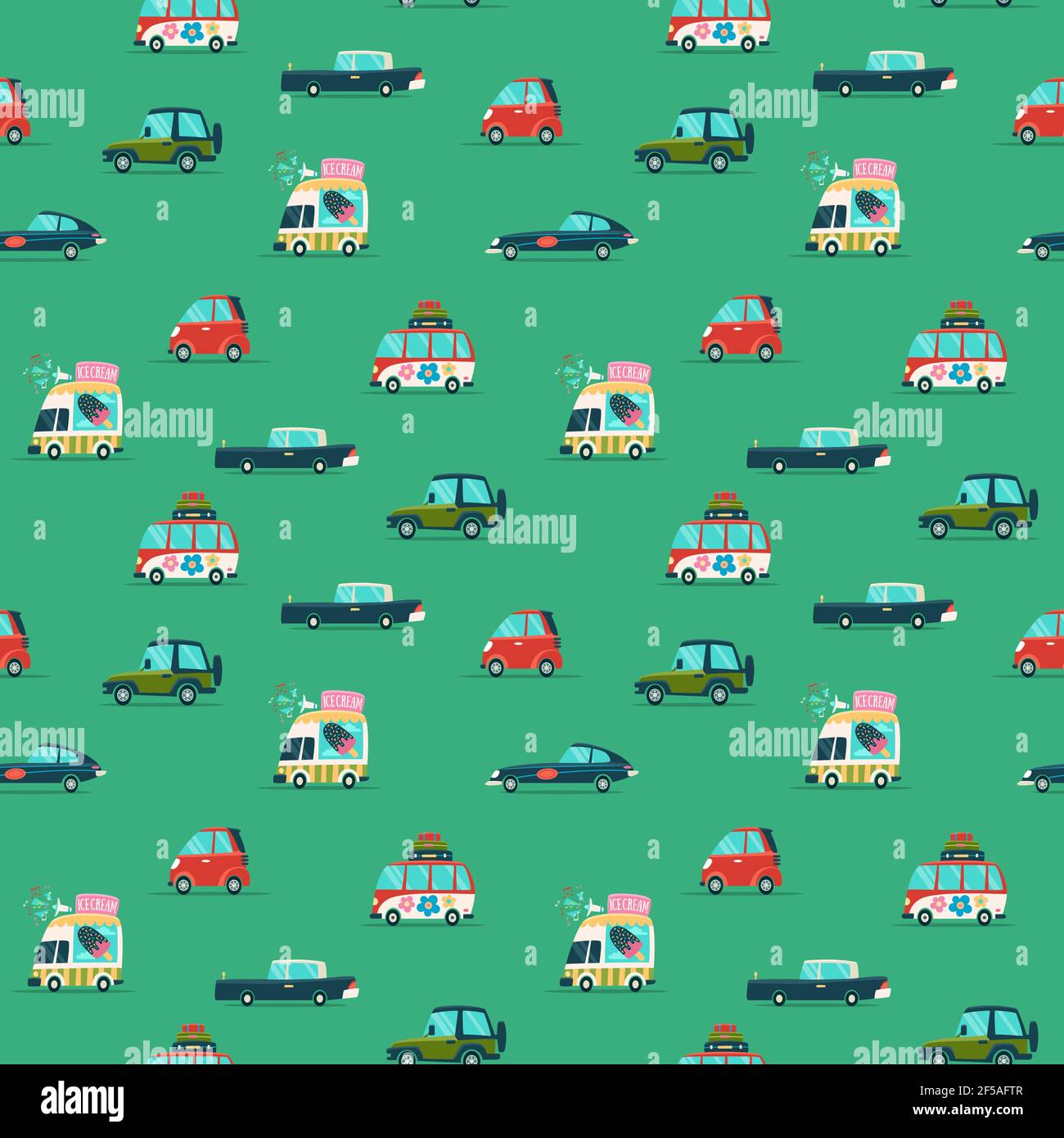 Vector car seamless pattern in flat style. Wrapping paper pattern. Simple Nursery Design ideal for Fabric, Textile, Wrapping Paper. Stock Vector