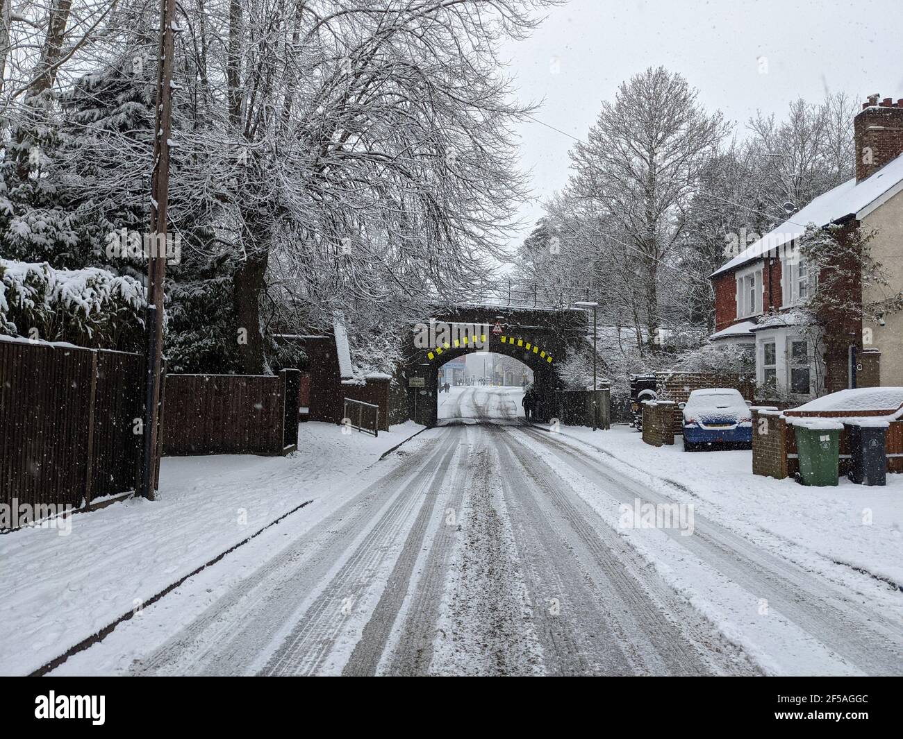 Everything is white in Camberley after snowfall during the first (and hopefully only) lockdown of 2021 Stock Photo