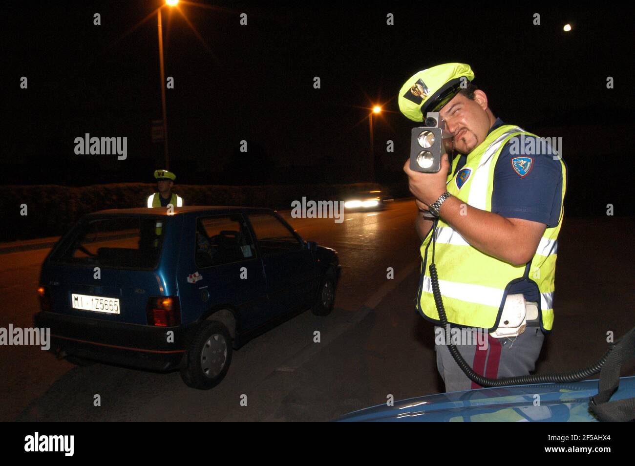 Italy, highway patrol, Telelaser apparatus for speed control Stock Photo