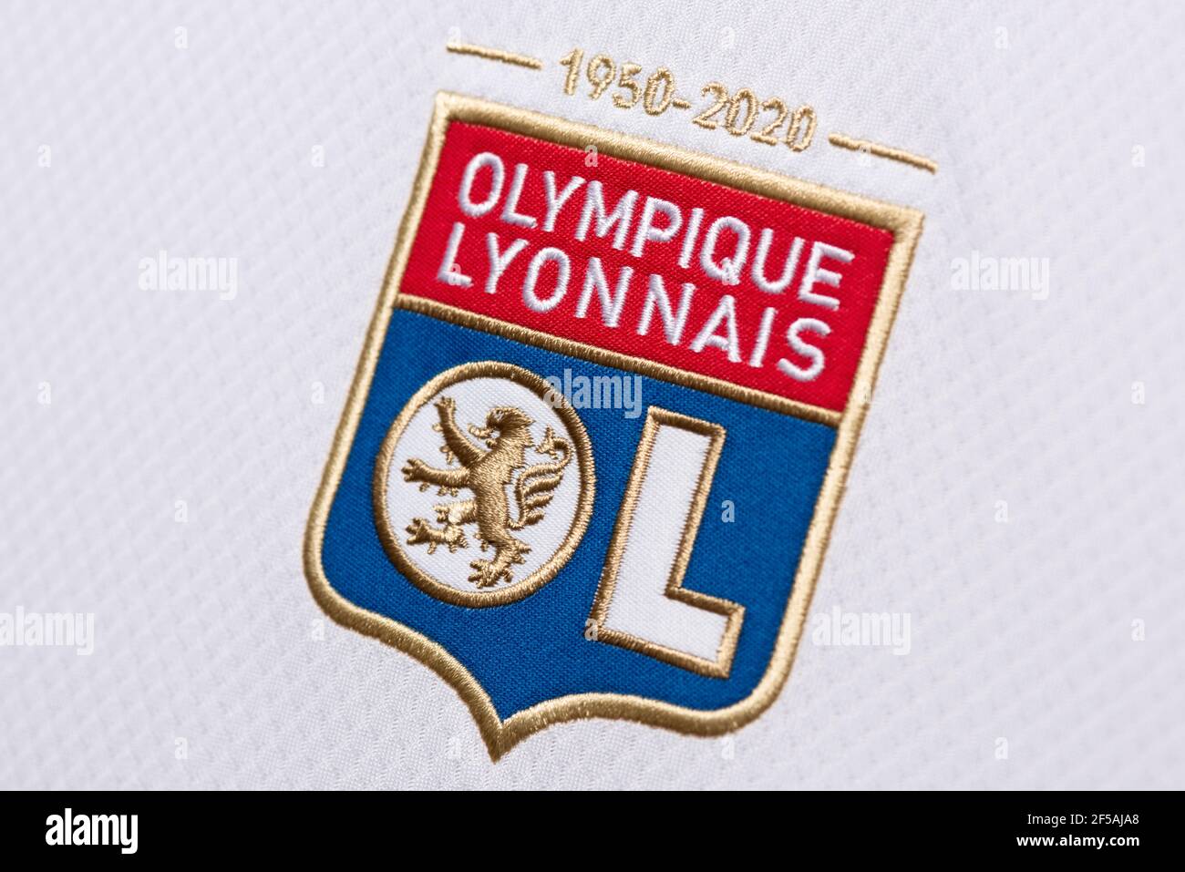 Close up of Olympique Lyonnais FC jersey Stock Photo