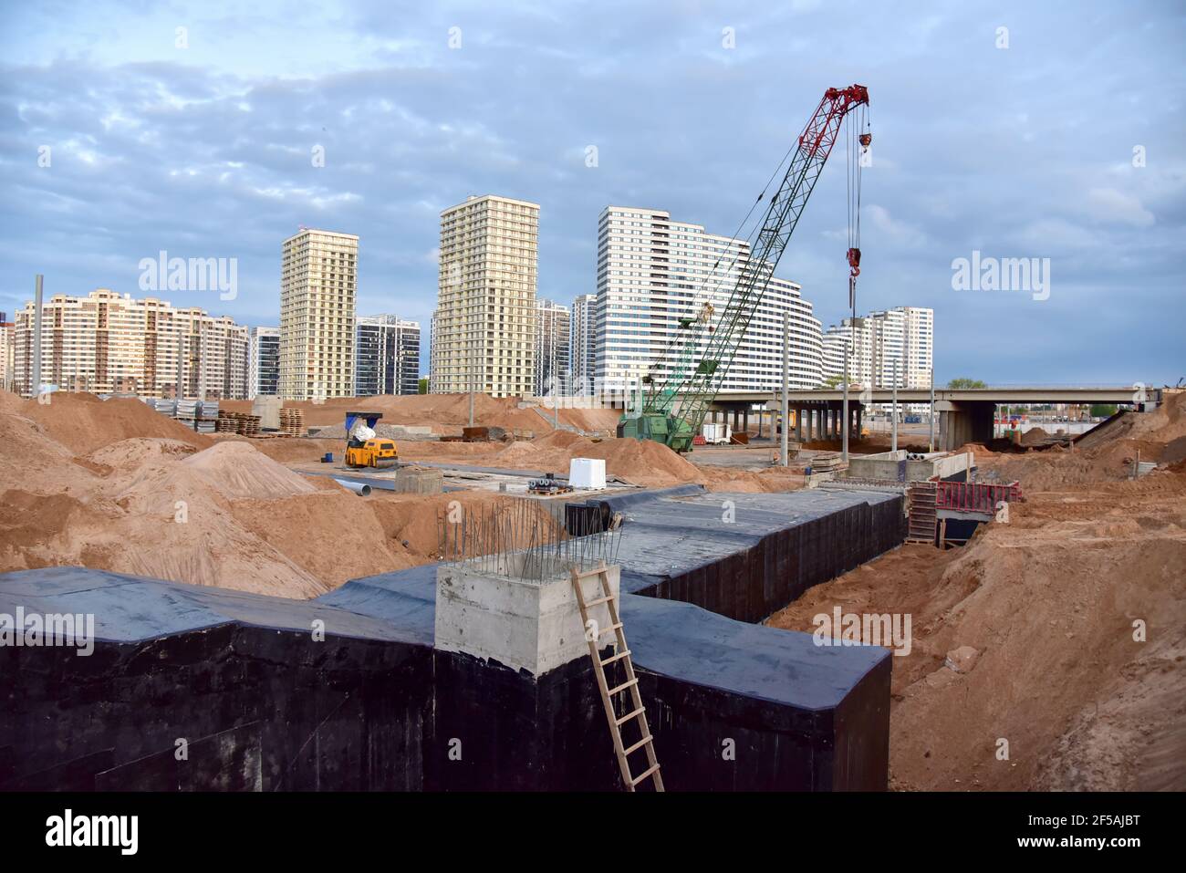 Сonstruction of underground pedestrian crossing. Foot tunnel and