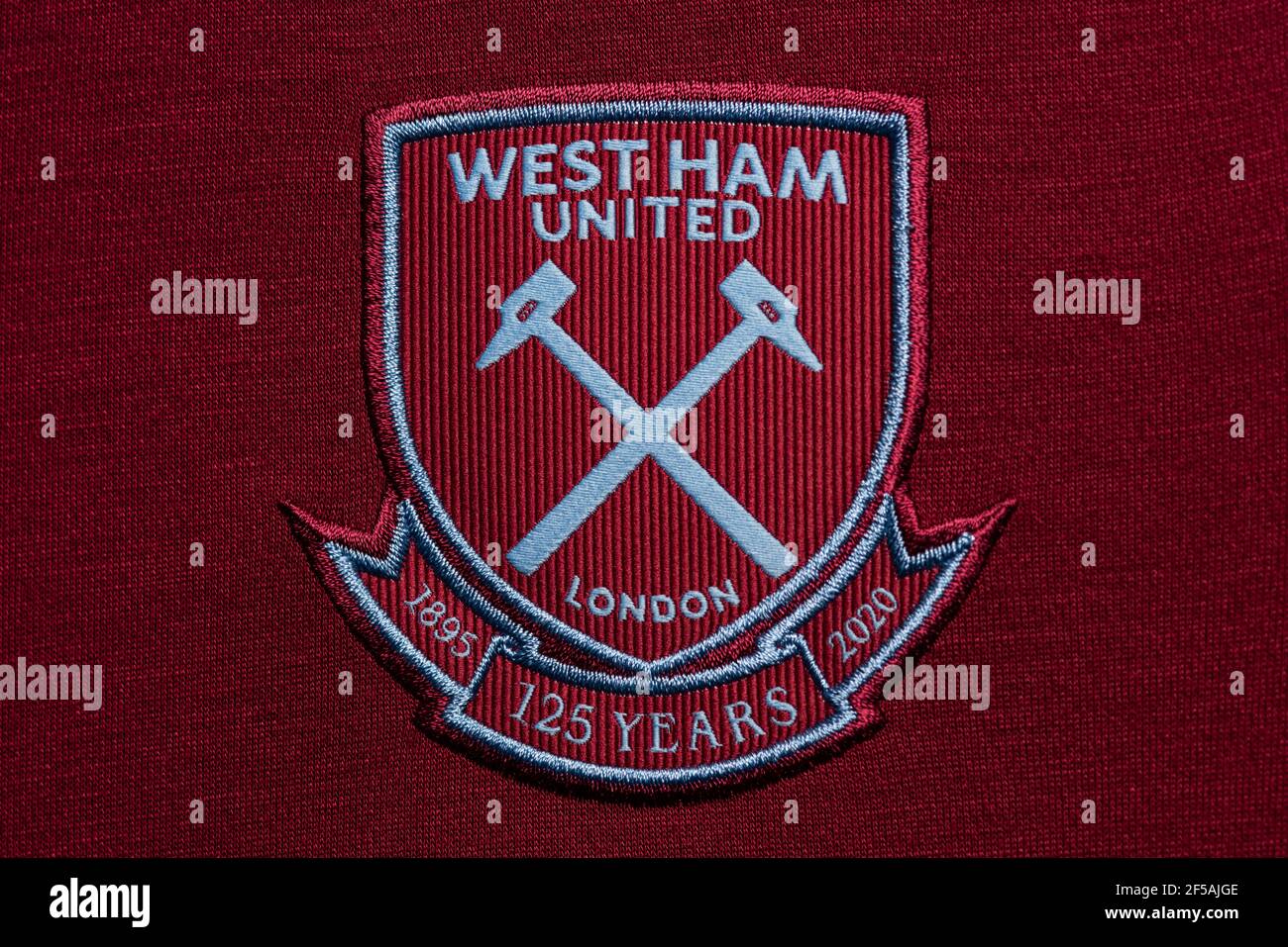 Close up of West Ham United FC jersey 2020/21 Stock Photo