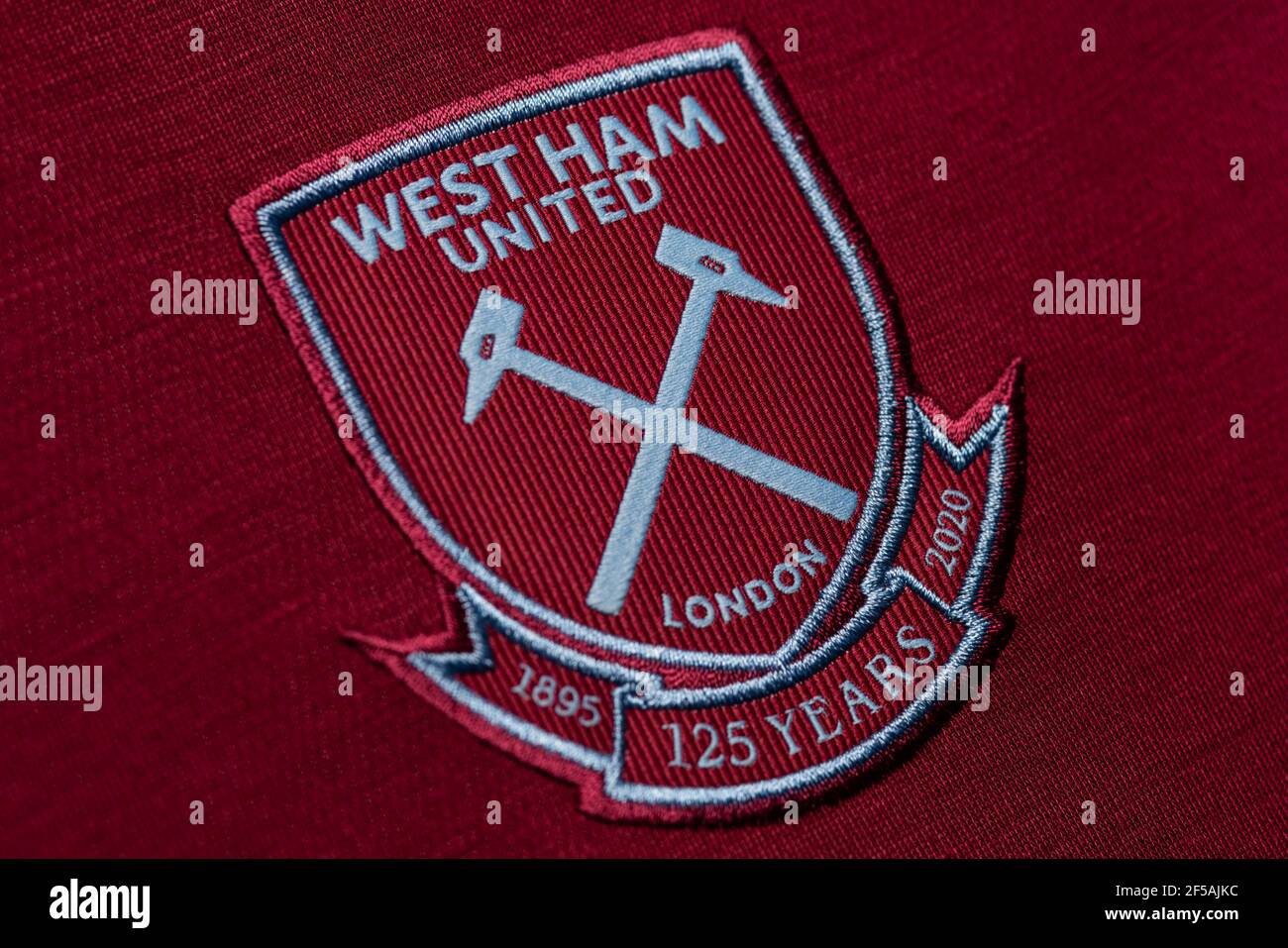 Close up of West Ham United FC jersey 2020/21 Stock Photo