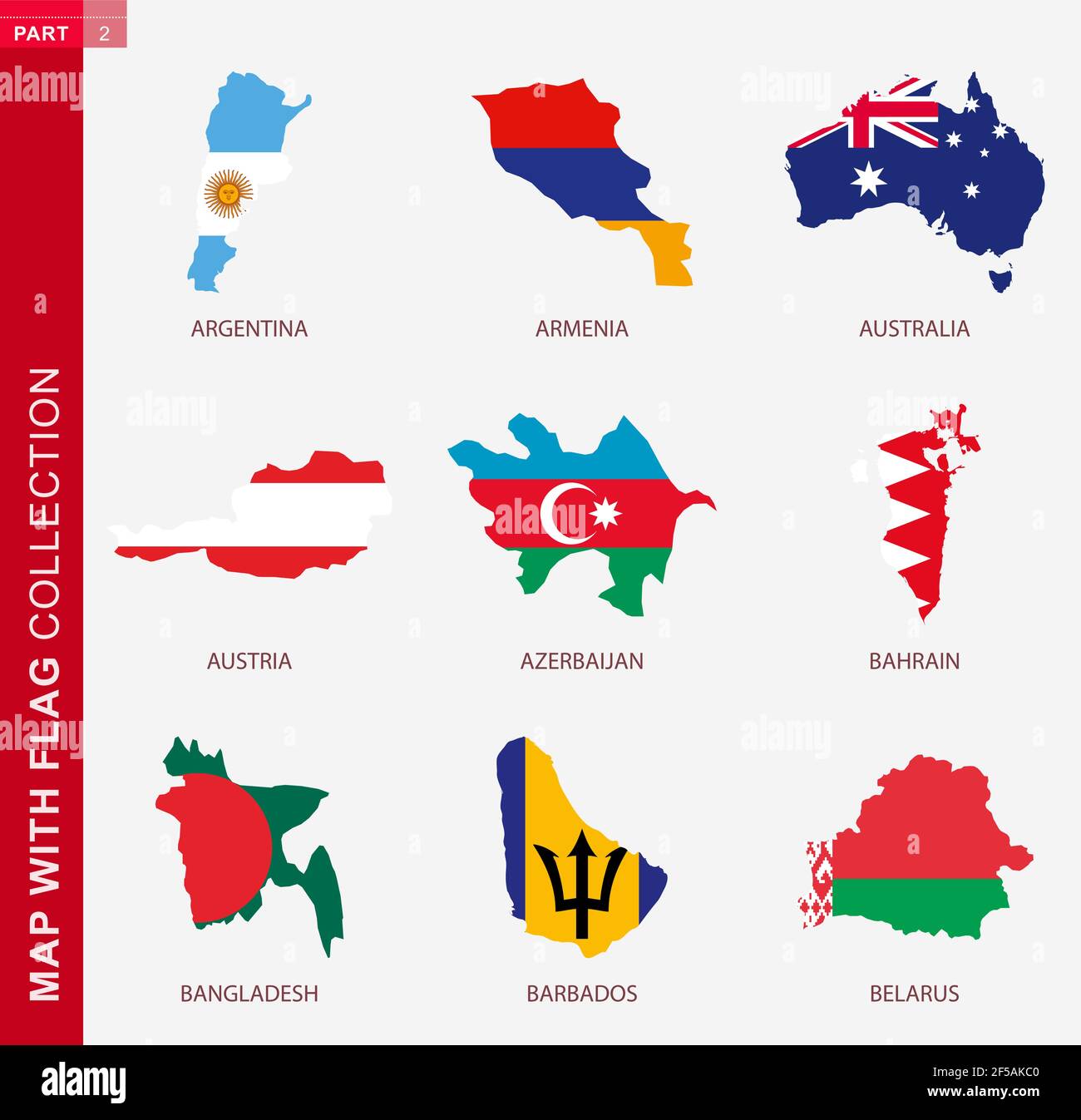 Australia And Austria Map Map With Flag Collection, Nine Map Contour With Flag Of Argentina, Armenia,  Australia, Austria, Azerbaijan, Bahrain, Bangladesh, Barbados, Belarus  Stock Vector Image & Art - Alamy