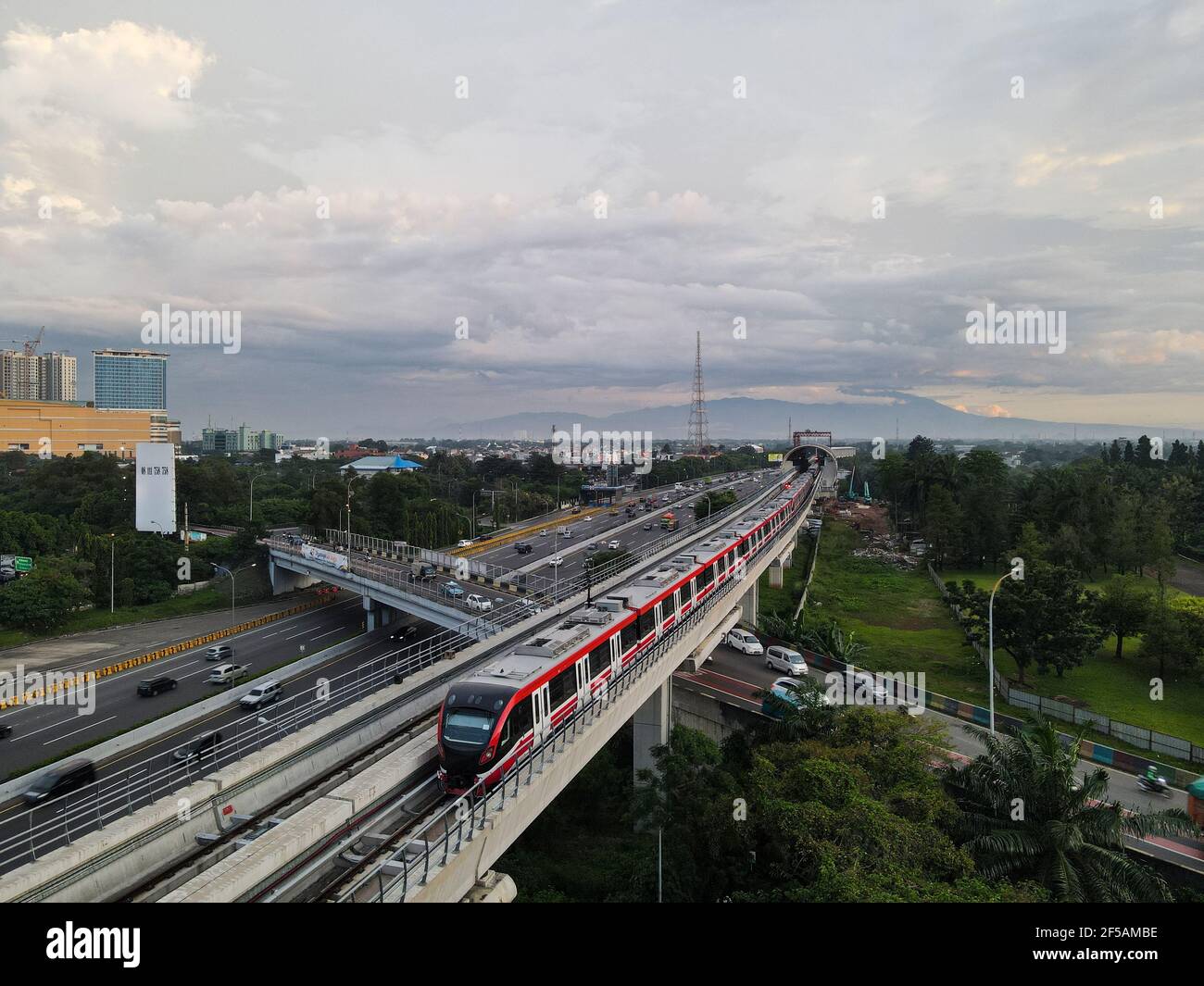 LRT , Monorail movement on track moving fast taken at station Cibubur ...