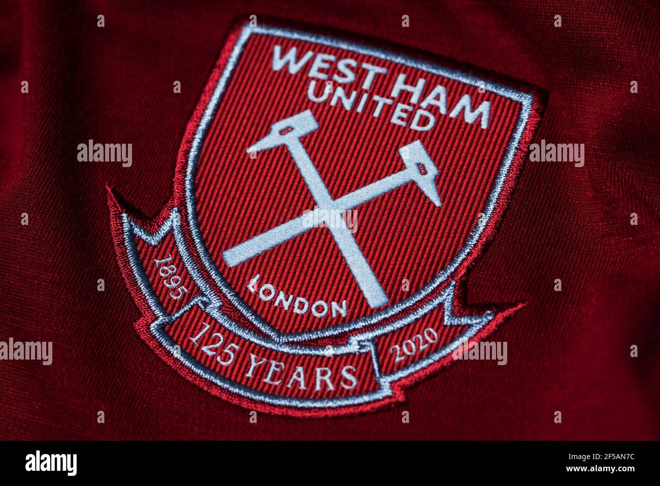 Close up of West Ham United FC jersey 2020/21 Stock Photo