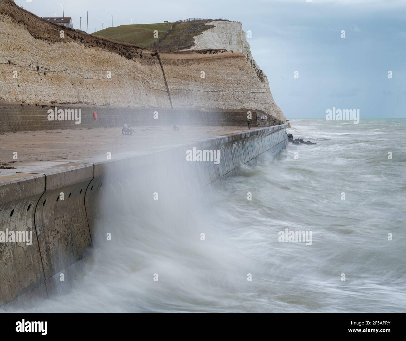 White chalk cliffs, Undercliff Walk and Hills of  South Downs National Park, Saltdean, East Sussex, United Kingdom Stock Photo